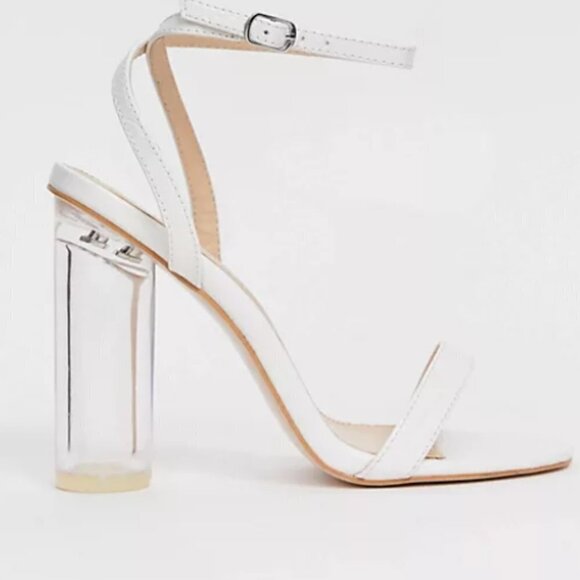 ASOS Public Desire Blink clear heel barely there sandals in white mock croc 7 - Picture 3 of 8